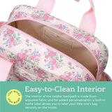 Itzy Ritzy Toddler Backpack - Daycare Bag - Features Adjustable Shoulder Straps, 2 Side Pockets & Spacious Interior with Wipeable Fabric Lining & Name Label, Ribbons & Roses Backpack