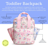 Itzy Ritzy Toddler Backpack - Daycare Bag - Features Adjustable Shoulder Straps, 2 Side Pockets & Spacious Interior with Wipeable Fabric Lining & Name Label, Ribbons & Roses Backpack