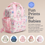 Itzy Ritzy Toddler Backpack - Daycare Bag - Features Adjustable Shoulder Straps, 2 Side Pockets & Spacious Interior with Wipeable Fabric Lining & Name Label, Ribbons & Roses Backpack