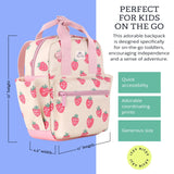 Itzy Ritzy Toddler Backpack - Daycare Bag - Features Adjustable Shoulder Straps, 2 Side Pockets & Spacious Interior with Wipeable Fabric Lining & Name Label, Strawberry Backpack