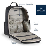 Itzy Ritzy Utility Diaper Bag Backpack – Features 17 Pockets (Including 2 Insulated Bottle Holders) & Trolley Sleeve and Includes Stroller Straps & Changing Pad – Part of the Belong Collection (Black)