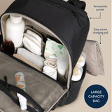 Itzy Ritzy Utility Diaper Bag Backpack – Features 17 Pockets (Including 2 Insulated Bottle Holders) & Trolley Sleeve and Includes Stroller Straps & Changing Pad – Part of the Belong Collection (Black)