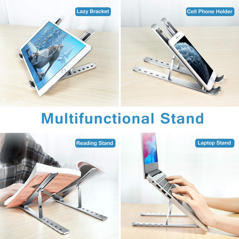ivoler Laptop Stand, Laptop Holder Riser Computer Tablet Stand, 6 Angles Adjustable Aluminum Ergonomic Foldable Portable Desktop Holder Compatible with 10 - 15.6” MacBook,iPad, HP, Dell, Lenovo Silver