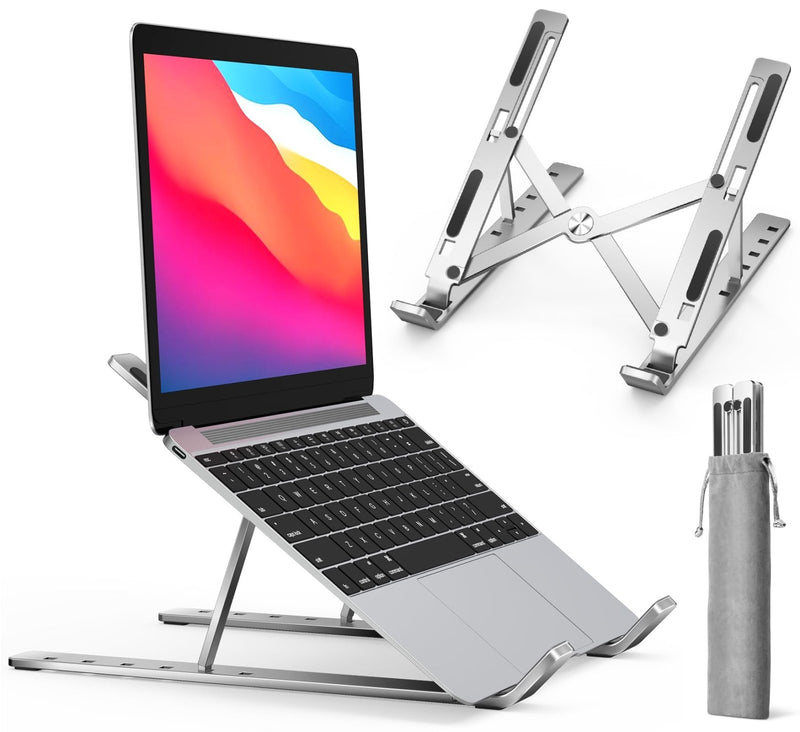 ivoler Laptop Stand, Laptop Holder Riser Computer Tablet Stand, 6 Angles Adjustable Aluminum Ergonomic Foldable Portable Desktop Holder Compatible with 10 - 15.6” MacBook,iPad, HP, Dell, Lenovo Silver