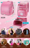 IwaiLoft Ransel Randoseru Backpack Automatic Satchel Japanese School Bag Cherry Blossom Sakura Embroidery PU Bookbag for Girls (Pink)