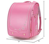 IwaiLoft Ransel Randoseru Backpack Automatic Satchel Japanese School Bag Cherry Blossom Sakura Embroidery PU Bookbag for Girls (Pink)
