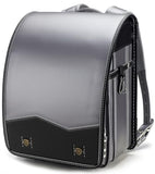 IwaiLoft Ransel Randoseru Backpack with Automatic Satchel for Boys, Japanese School Bag Embroidery PU Bookbag for Men Male (Silver&Black)