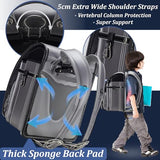 IwaiLoft Ransel Randoseru Backpack with Automatic Satchel for Boys, Japanese School Bag Embroidery PU Bookbag for Men Male (Silver&Black)