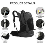IX INOXTO Hiking Backpack, 26L/40L Waterproof Hiking Daypack with 3L Water Bladder and Rain Cover, Lightweight Travel Camping Backpack for Men Women (Black)