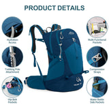 IX INOXTO Hiking Backpack, 26L/40L Waterproof Hiking Daypack with 3L Water Bladder and Rain Cover, Lightweight Travel Camping Backpack for Men Women (Blue)