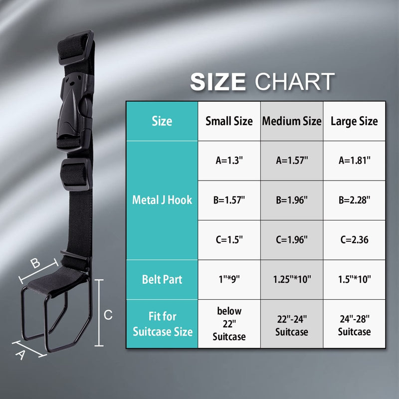J Hook Luggage Strap Add a Bag Hook Hanger Strap, Adjustable attaches Briefcase Together (Black - Normal Size)
