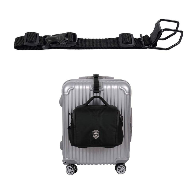 J Hook Luggage Strap Add a Bag Hook Hanger Strap, Adjustable attaches Briefcase Together (Black - Normal Size)