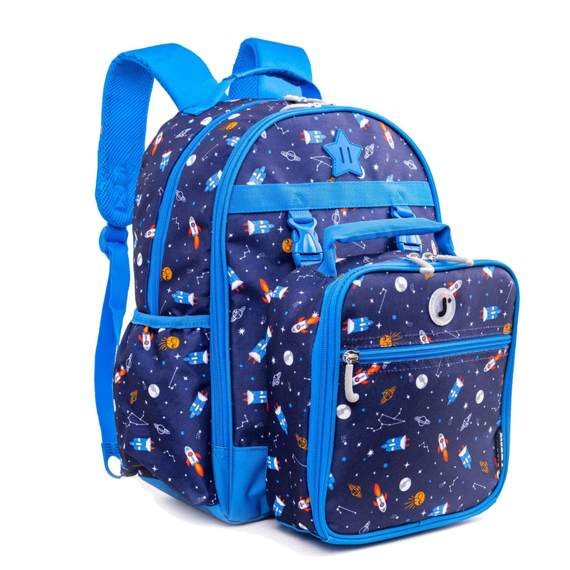 J World Duet Kids Backpack & Lunch Box Set For Boys & Girls Pre - K to Elementary School, Spaceship
