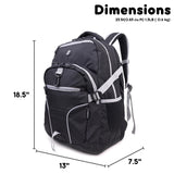 J World New York Atom Laptop Backpack – Ergonomic Backpack for School with Air Mesh Padded Shoulder Straps – 600D Polyester Work Backpack for Men and Women – Stylish Design (BLACK)