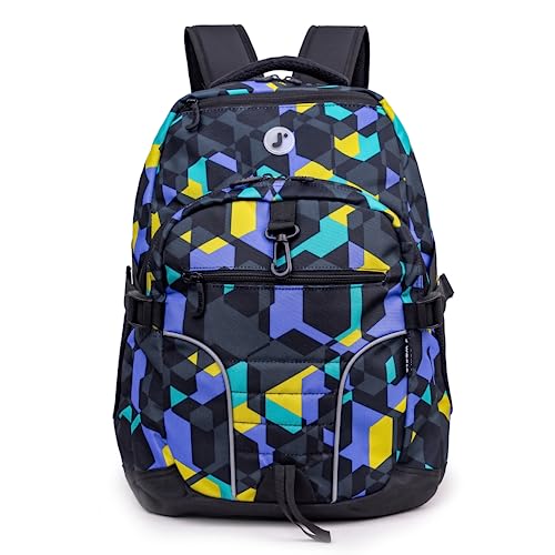 J World New York Atom Laptop Backpack – Ergonomic Backpack for School with Air Mesh Padded Shoulder Straps – 600D Polyester Work Backpack for Men and Women – Stylish Design (CAMO)