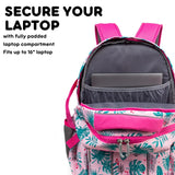 J World New York Atom Laptop Backpack – Ergonomic Backpack for School with Air Mesh Padded Shoulder Straps – 600D Polyester Work Backpack for Men and Women – Stylish Design (PALM LEAVES)