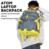 J World New York Atom Laptop Backpack – Ergonomic Backpack for School with Air Mesh Padded Shoulder Straps – 600D Polyester Work Backpack for Men and Women – Stylish Design (BLACK)