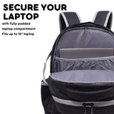J World New York Atom Laptop Backpack – Ergonomic Backpack for School with Air Mesh Padded Shoulder Straps – 600D Polyester Work Backpack for Men and Women – Stylish Design (BLACK)