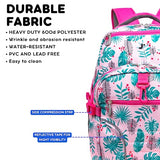 J World New York Atom Laptop Backpack – Ergonomic Backpack for School with Air Mesh Padded Shoulder Straps – 600D Polyester Work Backpack for Men and Women – Stylish Design (PALM LEAVES)