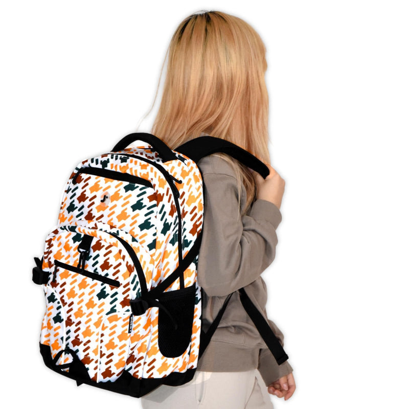 J World New York Atom Laptop Backpack – Ergonomic Backpack for School with Air Mesh Padded Shoulder Straps – 600D Polyester Work Backpack for Men and Women – Stylish Design (BLACK)