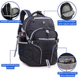 J World New York Atom Laptop Backpack – Ergonomic Backpack for School with Air Mesh Padded Shoulder Straps – 600D Polyester Work Backpack for Men and Women – Stylish Design (BLACK)