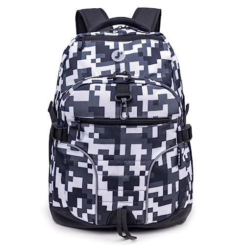 J World New York Atom Laptop Backpack – Ergonomic Backpack for School with Air Mesh Padded Shoulder Straps – 600D Polyester Work Backpack for Men and Women – Stylish Design (CAMO)