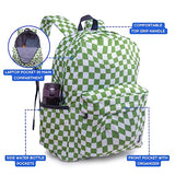 J World Oz Middle School Backpack for Kids. Cute Laptop Bookbag for Girls Boys, Matcha Checkers