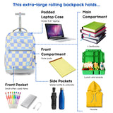 J World Sundance Laptop Rolling Backpack for Girls Boys. Roller Bookbag with Wheels, Wiggle Blue