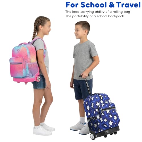 J World Sunrise Kids Rolling Backpack with Wheels for Girls Boys, Roller Bookbag for School, 18 x 13 x 9 Inches, Camo