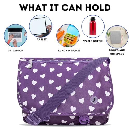J World Terry Cute Messenger Bag for Girls & Women. Kids Small School Shoulder Bag, Purple Heart