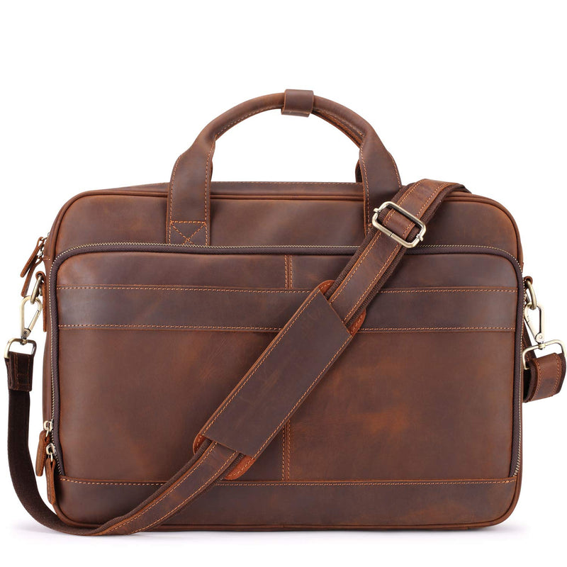 Jack&Chris Full Grain Leather Briefcase for Men,Business Messenger Bag Laptop Bag Attache Case 15.6",MB005 - 9L…