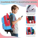 Jafeton Rolling Backpack for Boys, 3 PCS Gamer Boy Backpack Set with Lunch Box & Pencil Pouch, Roller Wheels School bag for Boys Kids Teens, Elementary Middle School, Kids Bookbag Casual Daypack