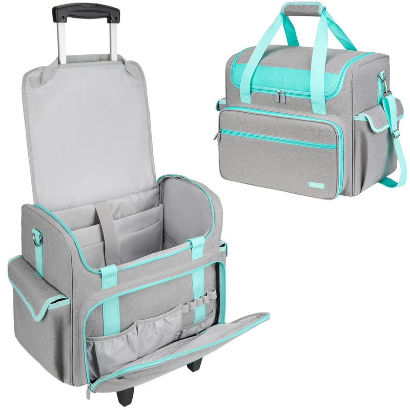 Jaffzora Rolling Teacher Bag with Wheels, Teacher Tote Bag with Detachable Trolley, Large Cart Briefcase with 17in Laptop Sleeve for Women Teaching Office Work Craft Nurse,Gray