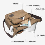JAKAGO 15" Canvas Messenger Bag Multi Pockets Shoulder Bag Crossbody Bag for Outdoor Camping Laptop bag for Work (Coffee)