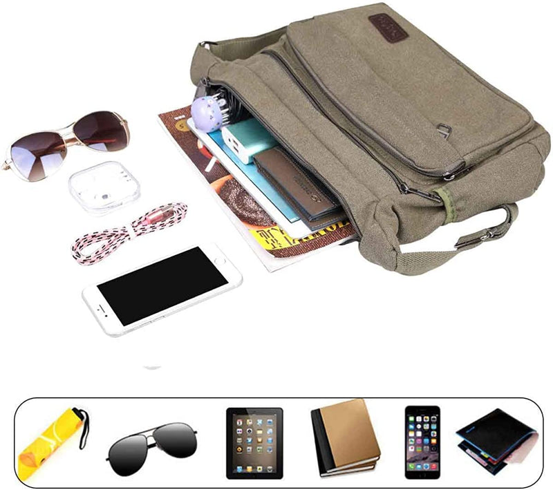 JAKAGO Canvas Messenger Bag Multi Pockets Shoulder Bag Cross body Satchel Bag for Business Travel Outdoor Daily Use (Green)