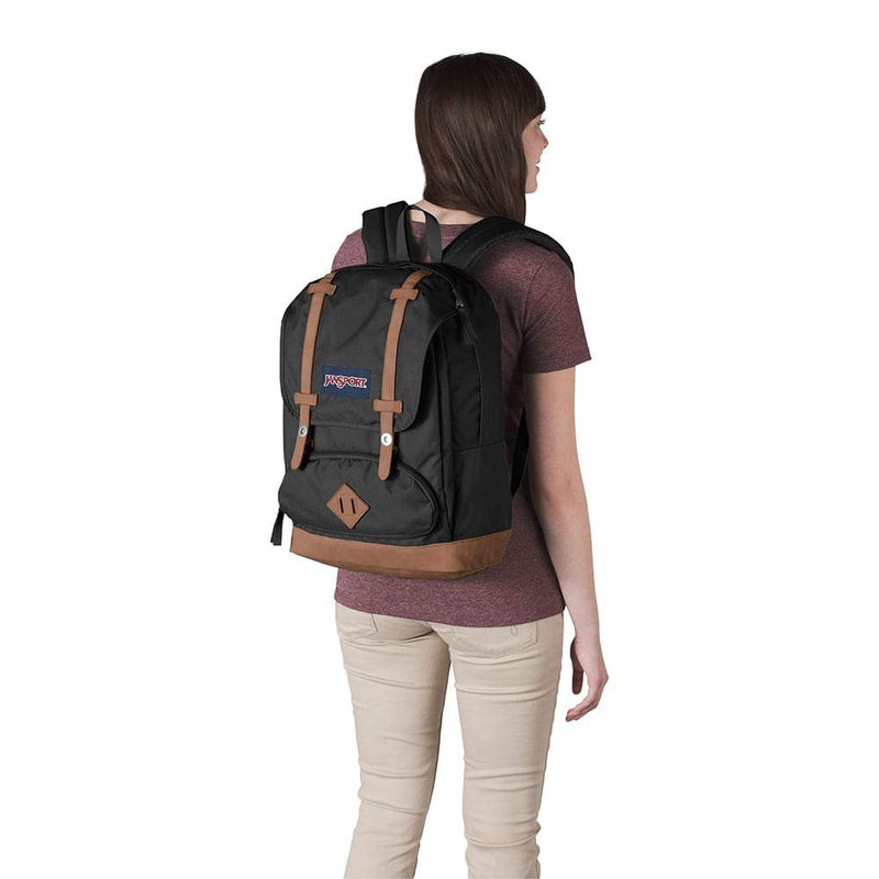 JanSport Cortlandt Laptop Backpack, Black, 15” Laptop Sleeve - Synthetic Leather Shoulder Computer Bag with Large Compartment, Padded Straps - Rucksack for Men, Women