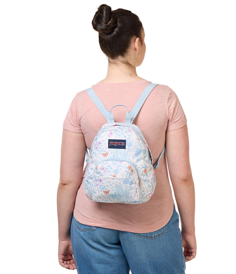 JanSport Half Pint Mini Backpack, 10.2 L - Durable Mini Bag Purse with Adjustable Shoulder Straps, Single Main Compartment, Zippered Stash Pocket, Fluttering Fields