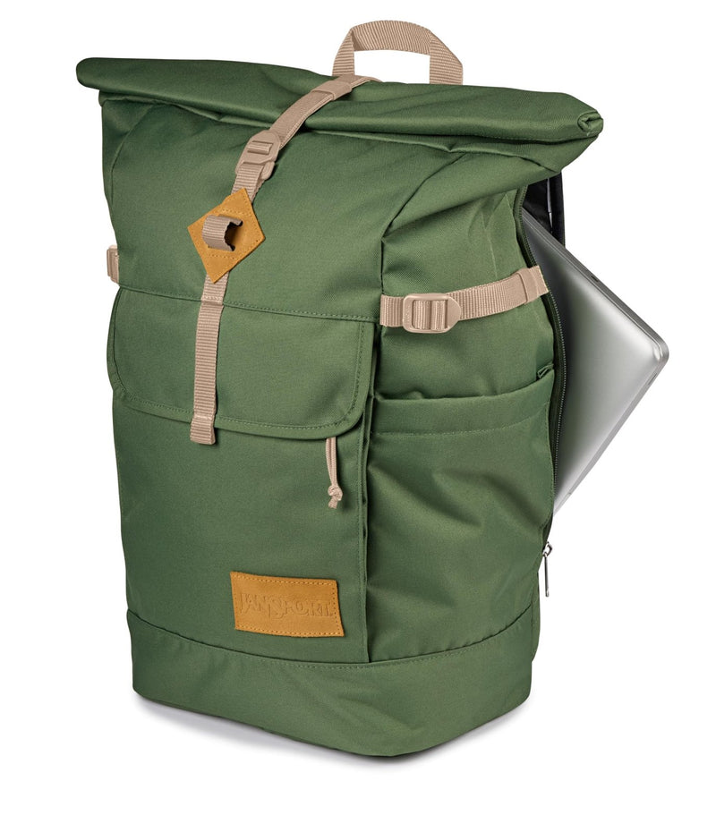 JanSport Hatchet Rolltop Backpack - 17 - inch Padded Laptop Sleeve, Spacious Main Compartment, Dual Water Bottle Pockets, Cargo Green