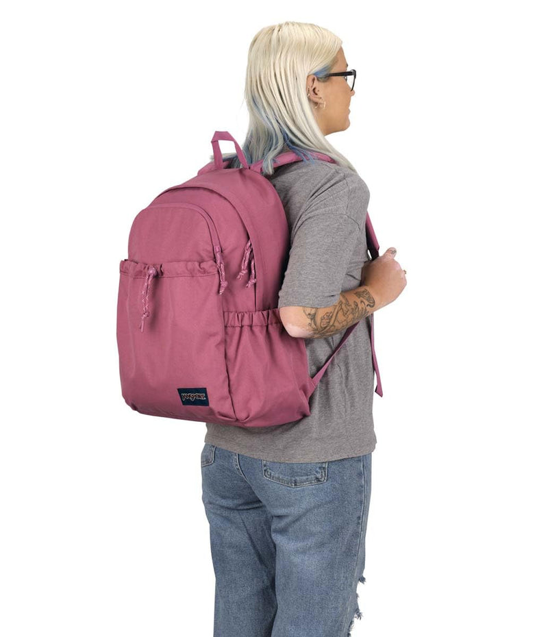 JanSport Lounge Pack – Large Main Compartment, Dual Water Bottle Pockets, Front Drawcord Pocket, Padded Laptop Sleeve, Mauve Haze