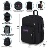 JanSport NCAA Officially Licensed Backpack, Lsu Tigers, Big Student with Padded 15 - Inch Laptop Sleeve, 2 Compartment Computer Bag with Bottle Pocket & Haul Handle, Book Rucksack, Black