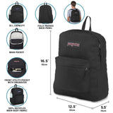 JanSport NCAA Officially Licensed Backpack, Lsu Tigers, Superbreak Plus with Padded 15'' Laptop Sleeve, Spacious Computer Bag for Men & Women, Durable Daypack with Bottle Pocket, Black