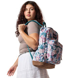 JanSport Right Pack Backpack - Durable Daypack with Padded 15" Laptop Sleeve, Spacious Main Compartment & Integrated Water Bottle Pocket - Rustic Roses Moon Flower/Blu/Pnk/Grn