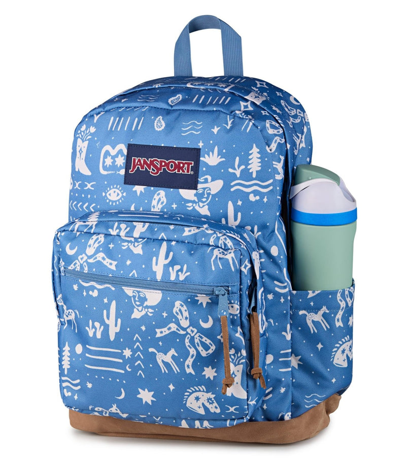 JanSport Right Pack Backpack - Durable Daypack with Padded 15" Laptop Sleeve, Spacious Main Compartment & Integrated Water Bottle Pocket - Yeehaw And Horses Elemental Blue/Cream
