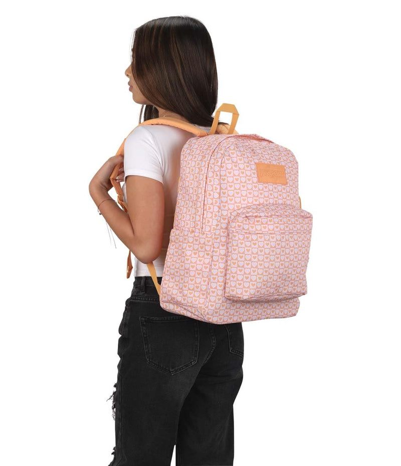 JanSport SuperBreak Plus Backpack with Padded 15 - inch Laptop Sleeve and Integrated Bottle Pocket - Spacious and Durable Daypack for Work and Travel - Hyped Hearts Pink
