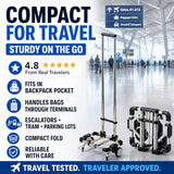 Japard Luggage Cart with 2 Wheels Foldable, Purse Trolley, Portable Travel Dolly Compact Air Travel Loadable 55 lbs, Smallest Folding Carrying Cart Light Weight