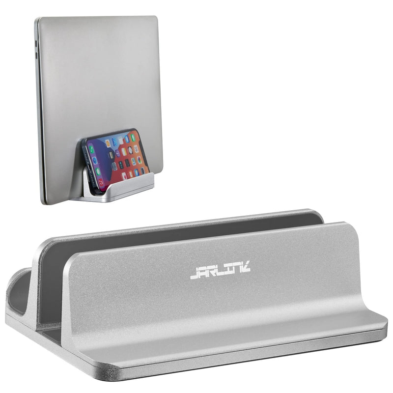 JARLINK 2 - in - 1 Design Vertical Laptop Stand Holder, Aluminum Laptop Stand for Desk with Adjustable Dock, Space - Saving Organizer Compatible with All MacBook, Samsung, HP, Dell, Chrome Book,Silver