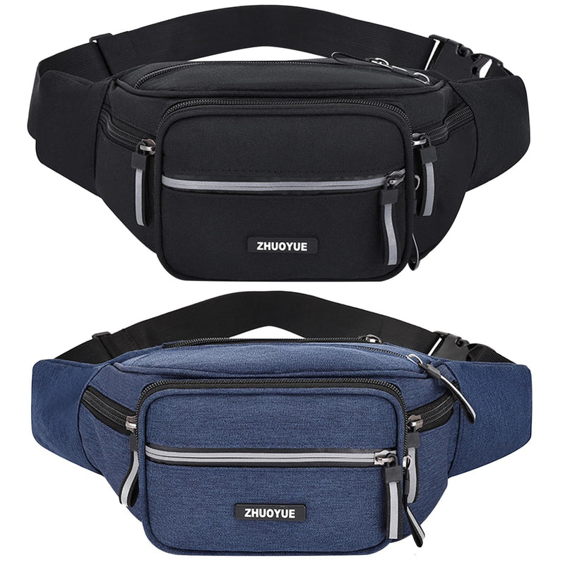JATEBI Fanny Pack 2 Pack Waterproof Waist Bags Crossbody Sling Pouch for Women Men Travel Running Sports Adjustable Strap Large Capacity Black Blue