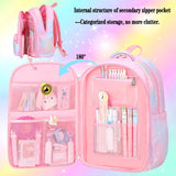 Jcobvig 3Pcs Kids Backpack For Girls,Cute Rainbow Student School Backpack With Lunch Bag Pen Bag Set (Purple Medium 16.5in