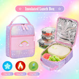 Jcobvig 3Pcs Kids Backpack For Girls,Cute Rainbow Student School Backpack With Lunch Bag Pen Bag Set (Purple Medium 16.5in