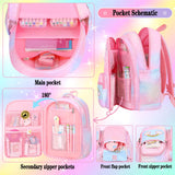 Jcobvig 3Pcs Kids Backpack For Girls,Cute Rainbow Student School Backpack With Lunch Bag Pen Bag Set (Purple Medium 16.5in